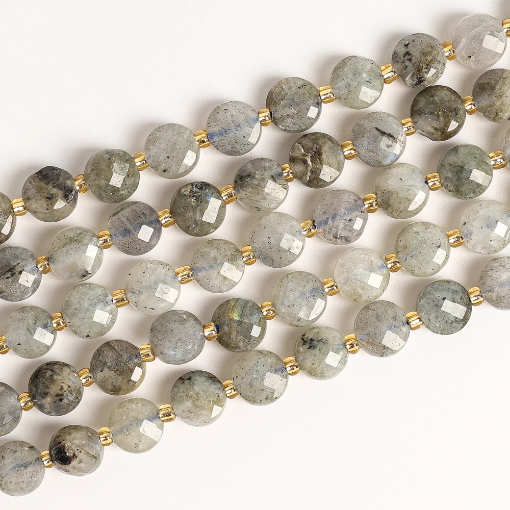 Natural Grey Mica Quartz Beads 6mm Faceted Coin Shape Gray Flash Loose Beads For Jewelry Making DIY Bracelet Necklace Earrings