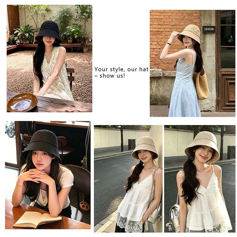 Women's Korean Style Cotton Bucket Hat Large Brim Sun Protection Fisherman Hat Versatile Sun Cap Spring Summer Multiple Sizes