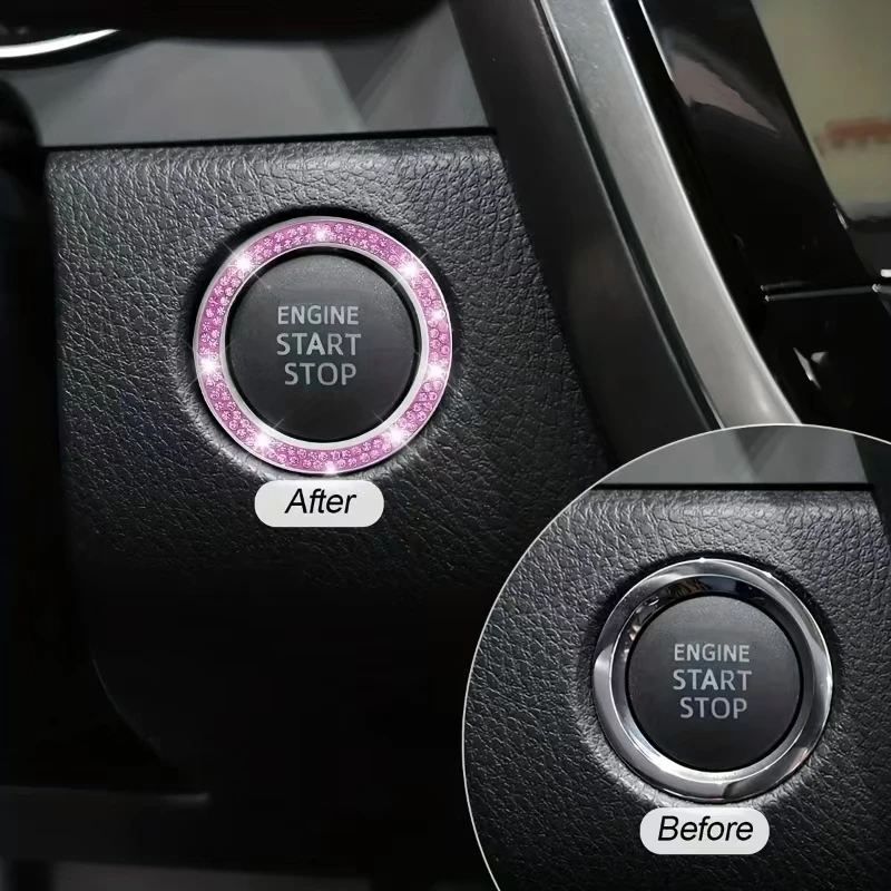 1-teiliger Auto-Bling-Motor-Startring-Aufkleber, Auto-Startknopf-Abdeckung mit einer Schlüssel, Schlüssel-Zündknopf-Bling-Ring – Detail 7