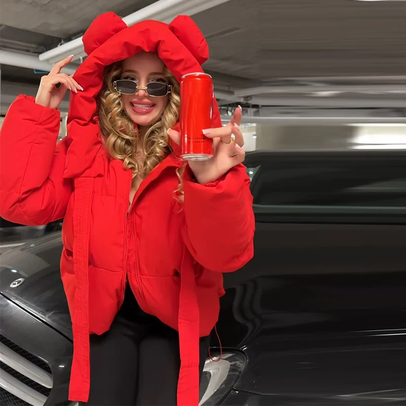 Modische Einfarbige Damen-Steppjacke mit Kapuze, Reißverschluss, Langen Ärmeln, Kurzer Schnitt, Locker Geschnitten, Schick, 2026 Herbst Winter Neue Streetwear für den Alltag – Detail 15