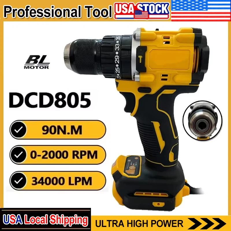 

Fit DEWALT DCD805 Brushless Impact Drill Cordless Electric Screwdriver Multi-Function Hand Drill 18V Rechargeable Power Tool