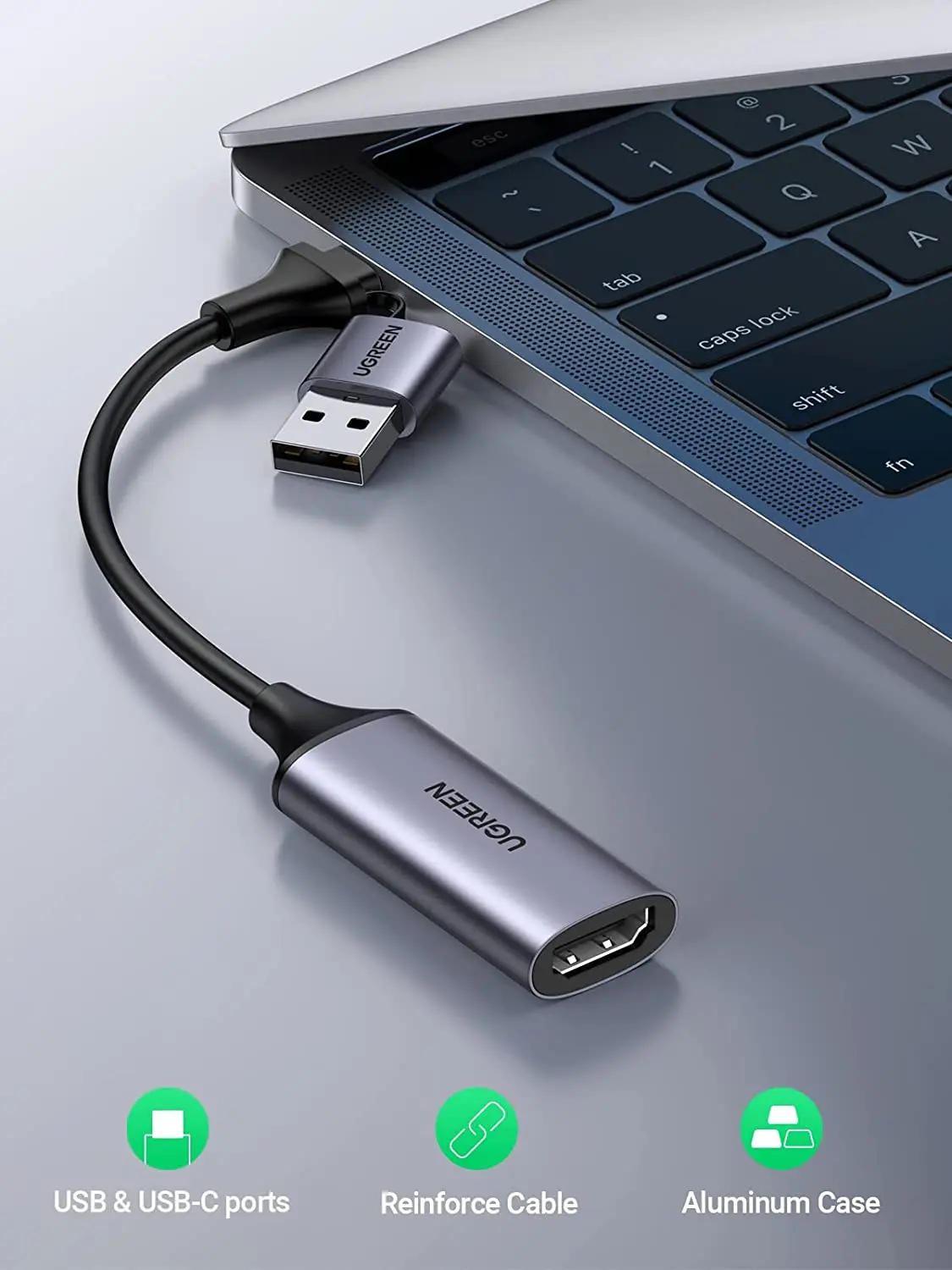 

UGREEN Video Capture Card 4K HD-MI to USB-A/USB-C HD-MI Capture Card Full HD 1080P USB 2.0 Capture Video and Audio Recording