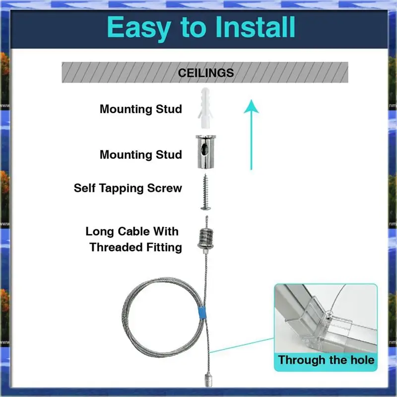 AS59 -12 Sets Hexagon Garage Suspension Cables Kit Steel Hanging Chains, Honeycomb Light Connector Pendant Wire Rope Cable