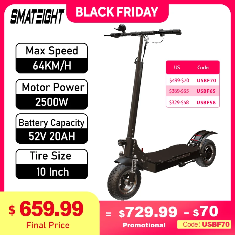 

Fast Ship X750 Electric Scooter Adults 2500W Motor 52V 20AH Lithium Battery E Scooters Dual Spring Absorbers 10'' Tires Scooter