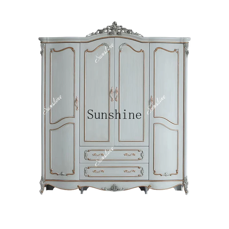 

European wardrobe romantic retro light luxury style solid wood bedroom locker FT