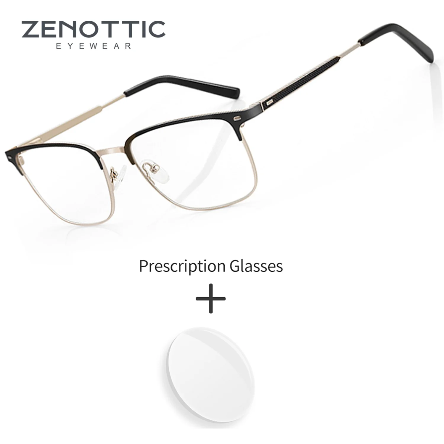 

ZENOTTIC Fashion Square Metal Prescription Eyeglasses Man Customised Photochromic Multifocal Glasses Men