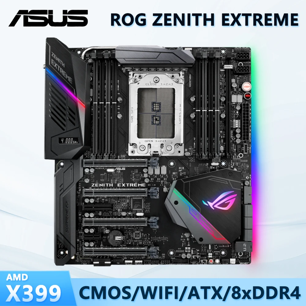 Imagem -03 - Placa-mãe Asus Rog-zenith Extreme Processadores Amd Ryzen Threadripper Soquete Mainboard X399 Tr4 para 1ª e 2ª Geração