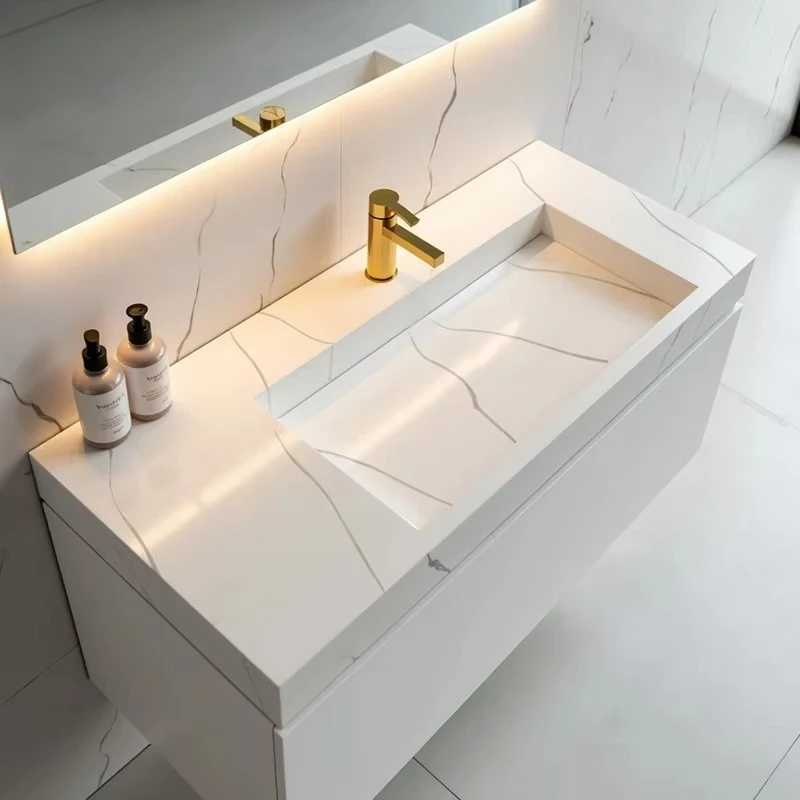 Factory Direct 2026 Marble Pattern Wash Basin Modified Acrylic Solid Surface Wall Hung Bathroom Basins Bathroom Sink