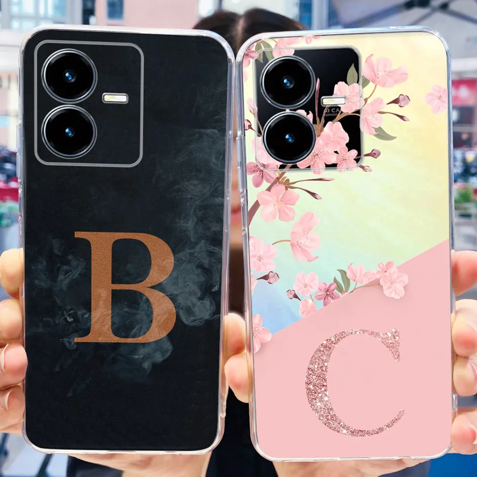 Флейта для Vivo Y22, чехол для Vivo Y22s, мягкий силиконовый чехол из ТПУ для VivoY22, V2207, чехол для Y22S, V2206, чехол с буквами и цветами