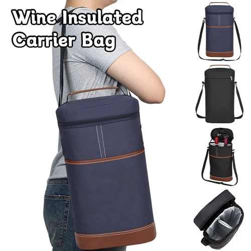 Imagen 2 del producto Bolsa aislante para botella de vino, refrigerador de 7L para vino, 2 botellas térmicas para bebidas, cerveza, portátil para exteriores, portador de viaje para fiestas, bolsas enfriadoras de vino