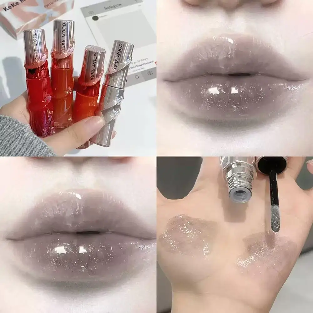 Crystal Nude Grey Glossy Lip Stain Mirror Koreaanse Lip Glaze Sheer Nude Glitter Lip Tint Waterige Glans Plumping Lipgloss Cosmetica