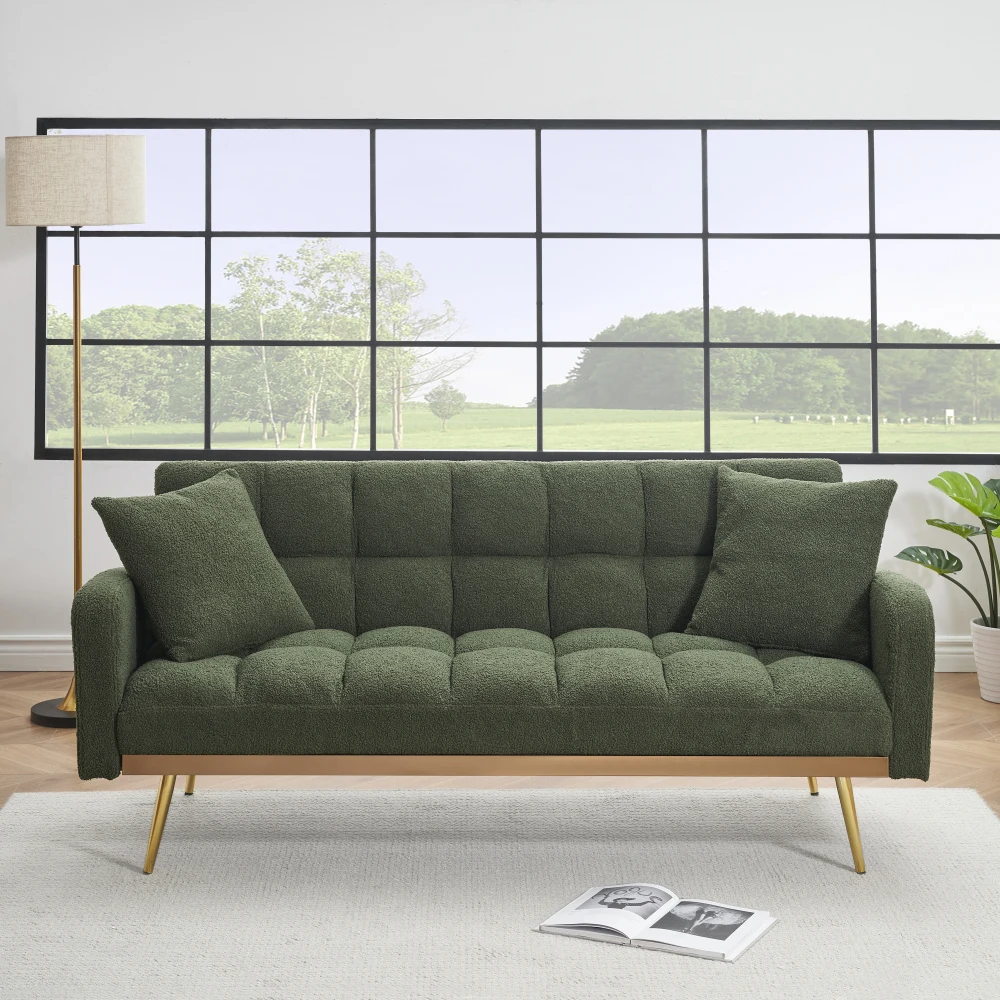 69-Zoll-Schlafsofa mit 2 Dekokissen und mittlerem Fuß, elegantes verstellbares Sofa zu Bett, 2-Sitzer-Sofa für Wohnzimmer oder Schlafzimmer