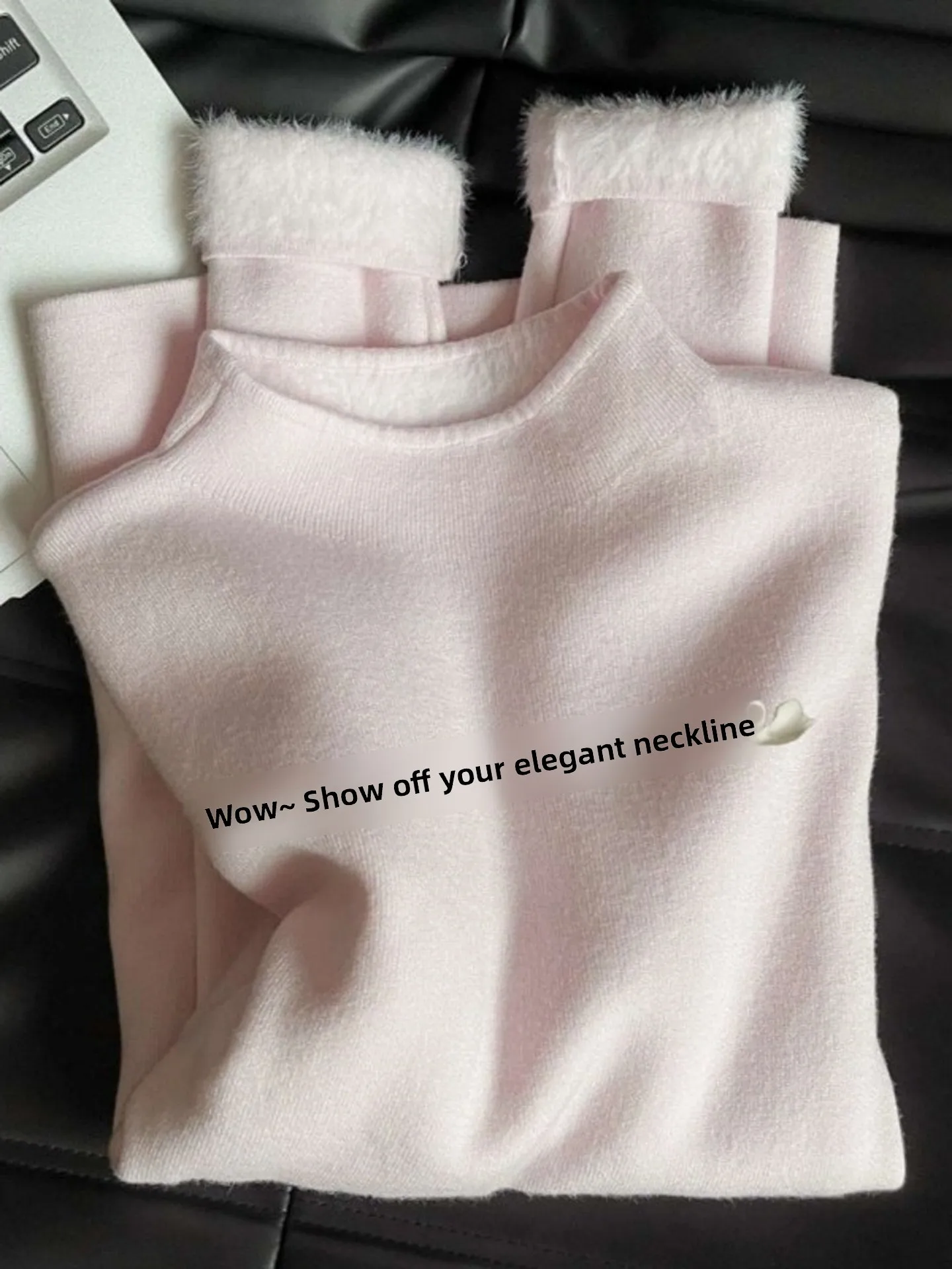 

Pink Fce Lined Knitted f High Collar Slim Fit Thermal Top Women's 2025 Autumn Winter New Sle Inteated Velvet Warm I...