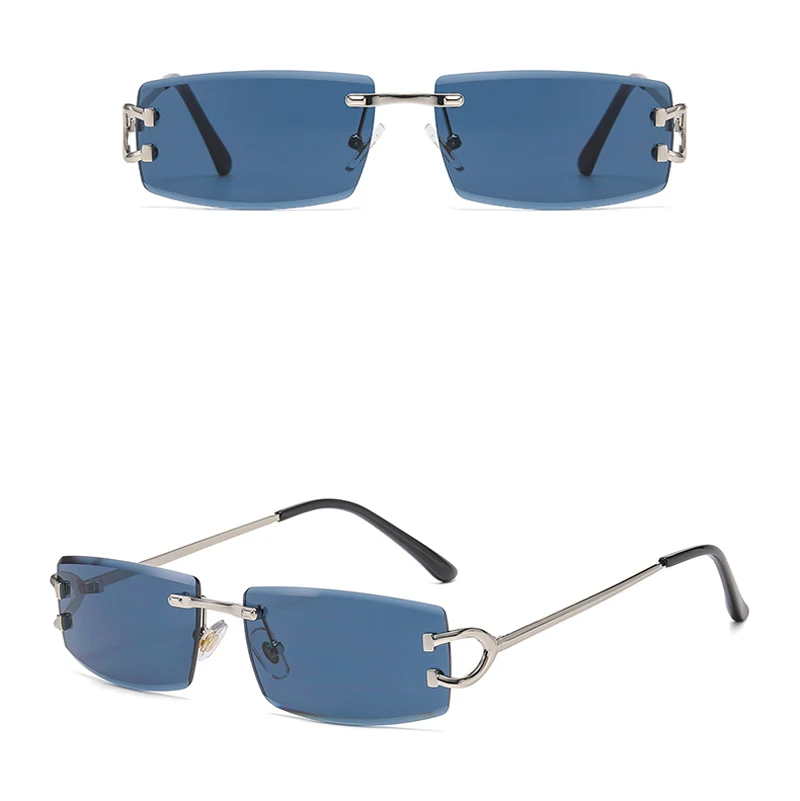 Kachawoo Rechteckige randlose Sonnenbrille für Herren, UV400-Schutz, grün, schwarz, ohne Rahmen, Sonnenbrille für Damen, trendiger europäischer Stil – Detail 12