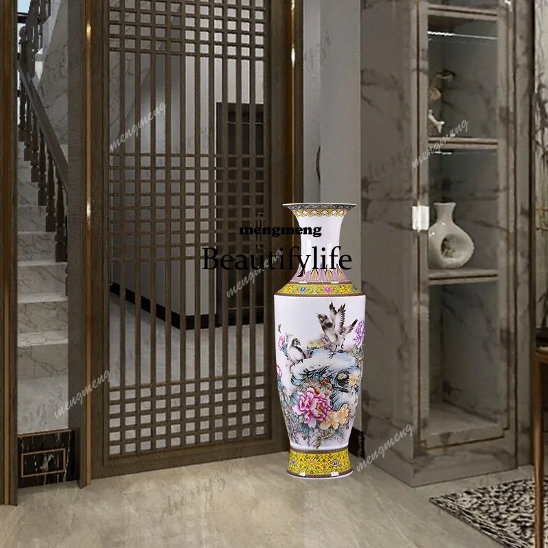 R134 64Cm Jingdezhen ceramic floor-to-ceiling vase living room TV cabinet rich bamboo decorative Chinese ornament