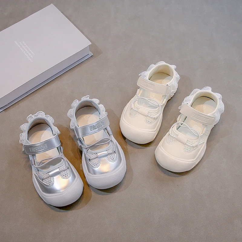 

Girls Lace Ruffle Sneakers Children Mary Jane Shoes Breathable Mesh Non-Slip Kids Casual Sport Shoes Hook Loop Size 21-36