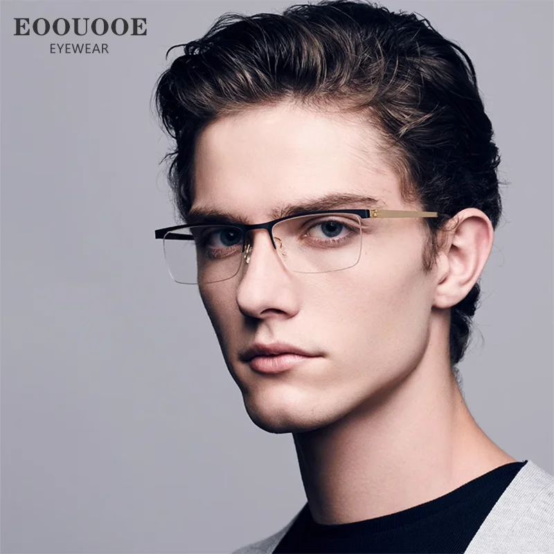 

Man Optical Glasses Square Eyewear Screw Free Design Hyperopia Myopia Prescription Recipe Eyeglasses Stainless Steel Frame