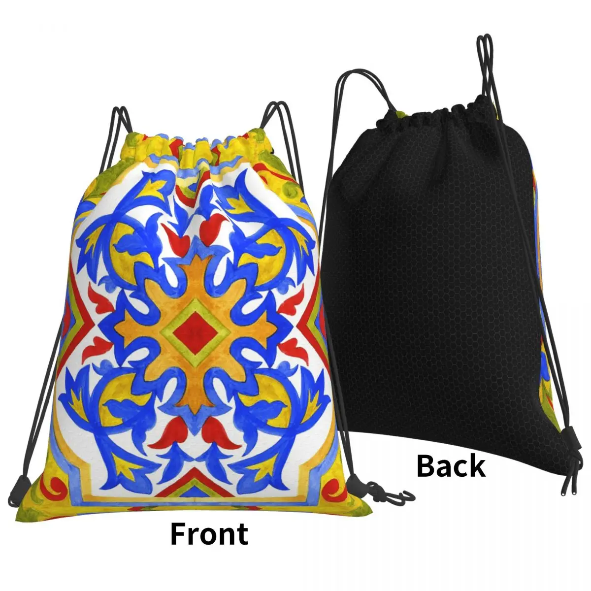 Portuguese Azulejo Tiles Backpacks Casual Drawstring Bundle Pocket Sports Bag Book Bags for Man Woman Students