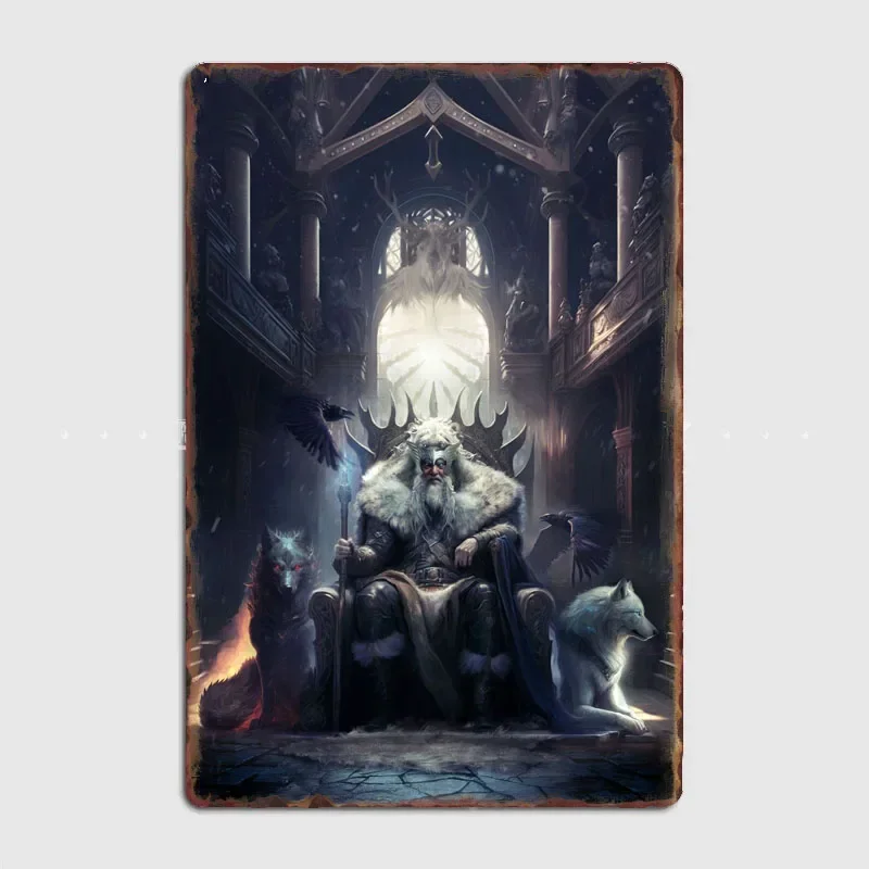 

Norse Mythology Illustrated Odin the Allfather Metal Poster Room Wall Decor Cinema Living Custom Tin Vintage Home Decor