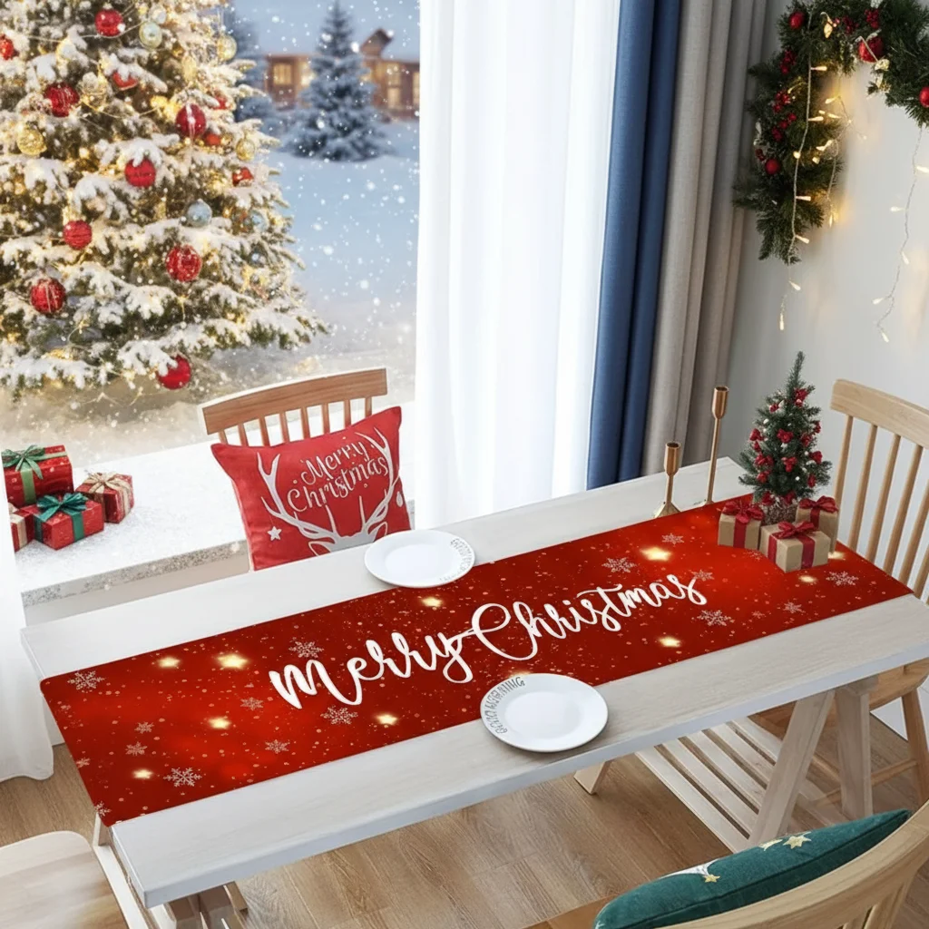 

New New Year Christmas Table Runner Santa Claus Elk Christmas Tablecloth Navidad Gift Snowman Table Decor Christmas Party