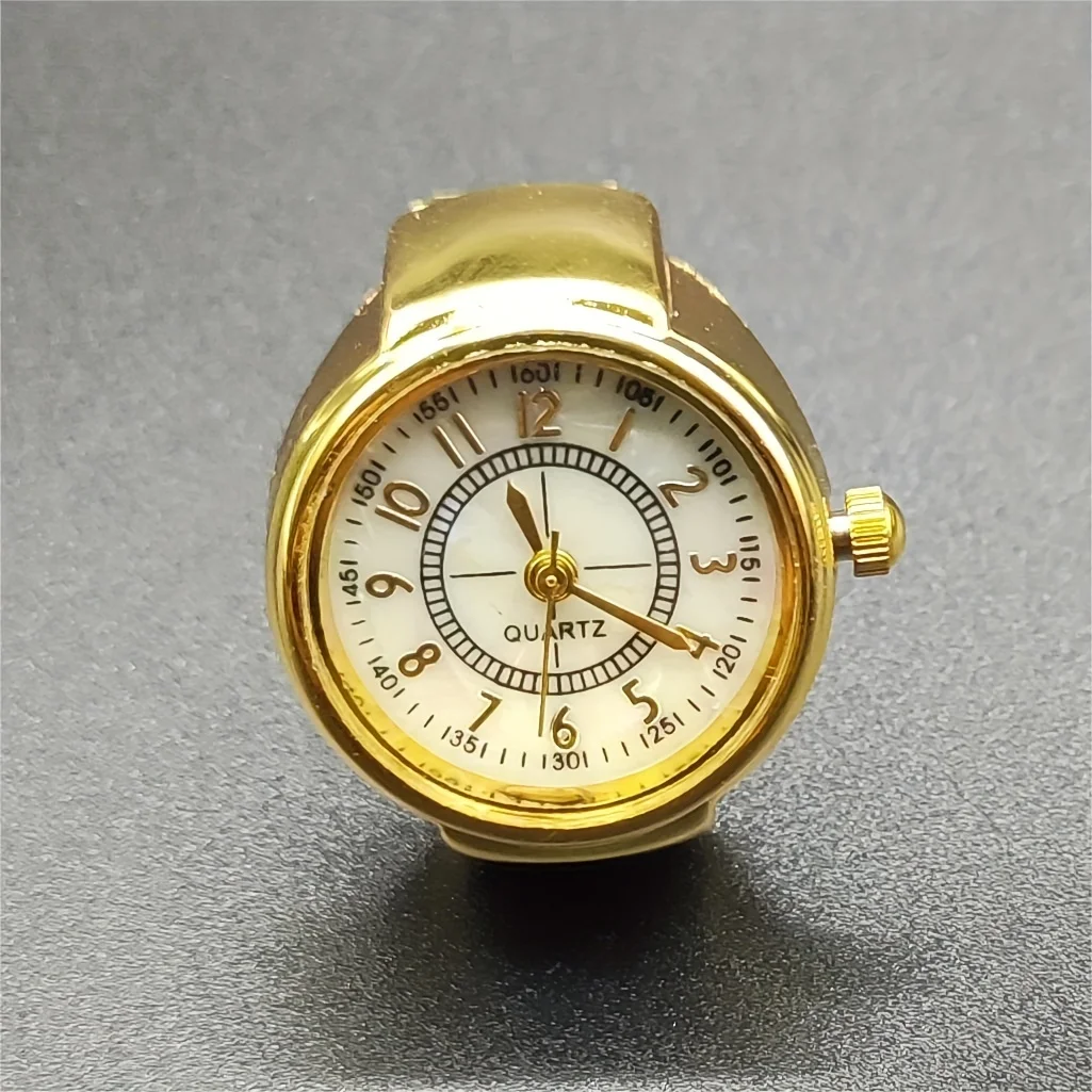 1PC circular hot selling ring finger watch, niche gold color, real time watchable ring watch, super trendy