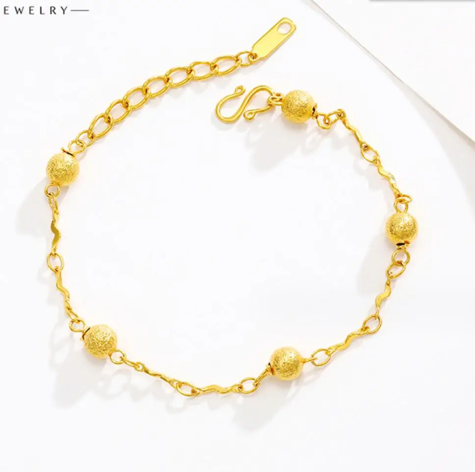 1PC Bracelet Small Gold Frosted Beads Push-pull Adjustable Cute  Gold Bracelet For Women Jewelry Gifts F1796