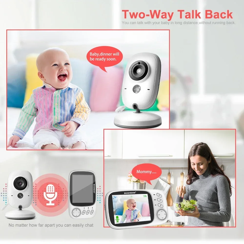 Imagem -02 - Baby Monitor Vídeo sem Fio com Visão Noturna Câmera de Segurança Babá Way Audio Talk 2.4g 3.2 Lcd Vb603