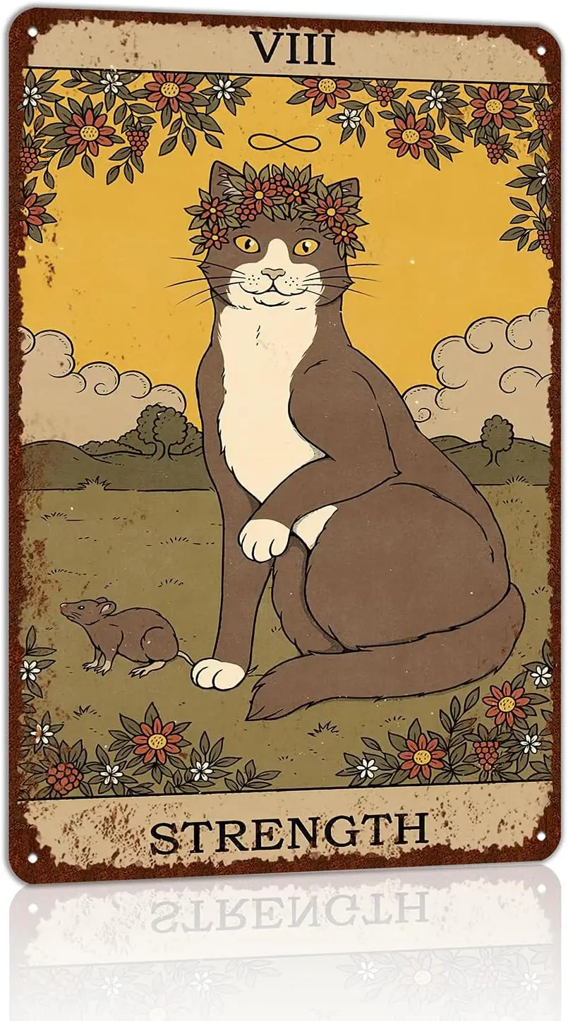 Vintage Cat Tin Sign Retro Tarot Card Metal Poster Wall Art Decor Bathroom Dorm Room Home - Death-aluminum