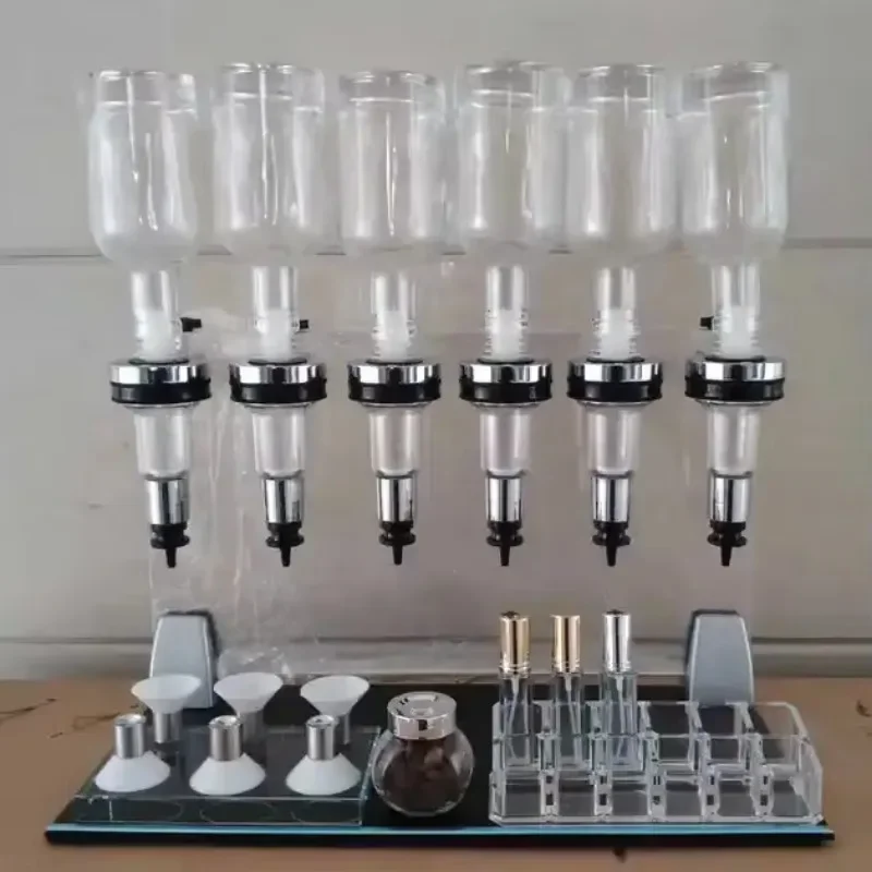 New Design Perfume Bar Whole Store Perfume Display Rack With 6 Pump Head Distributor 6 Bottles Perfume Dispenser Bar Set