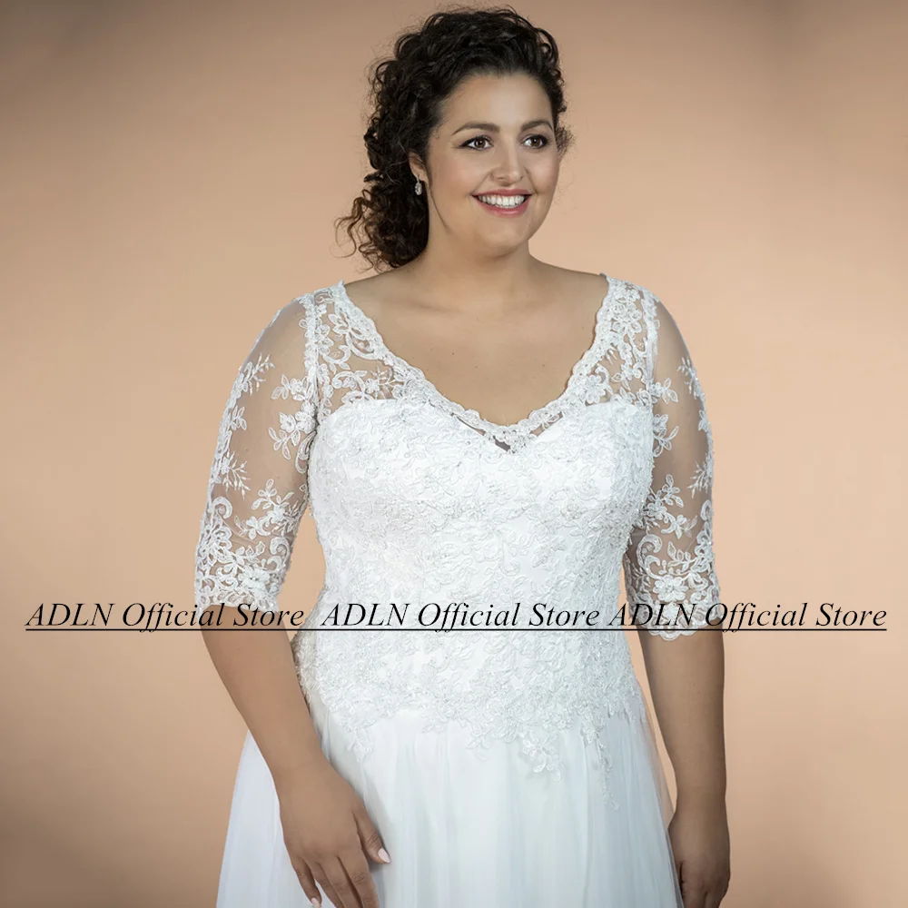 Vintage Lace Wedding Dress Custom Plus Size Half Sleeves V Neck  Applique Floor Length Vestido De Noiva Lady Bride Gown