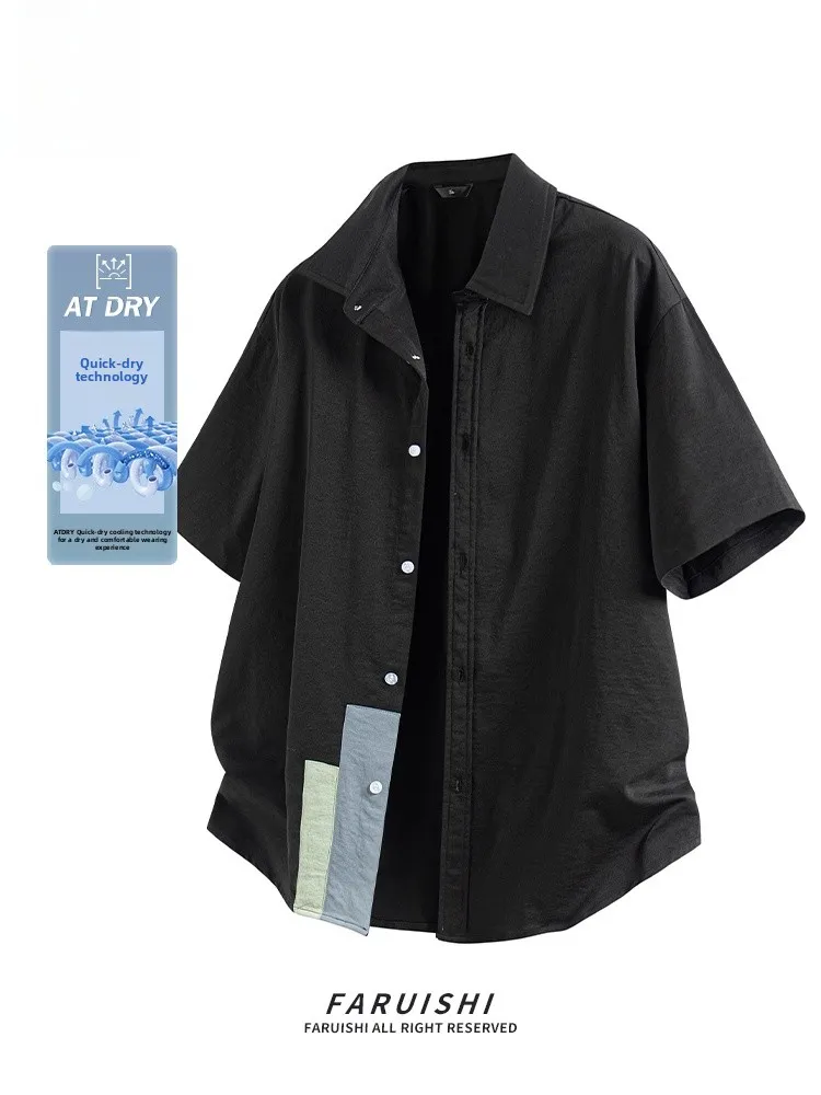 

Мужская летняя футболка 2025 года в стиле ретро-патчворк, повседневная, новая, в японском стиле, универсальная, дышащая, свободного кроя