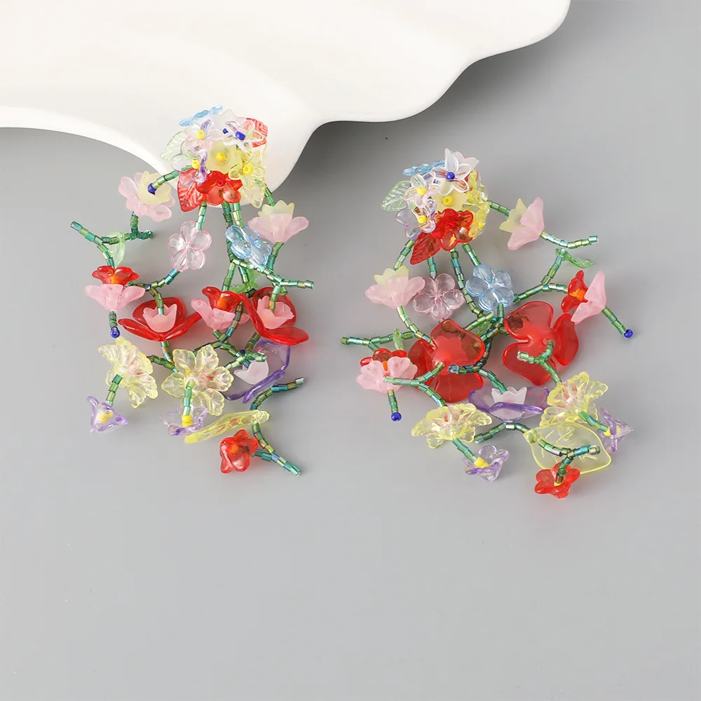 2025 summer beach vacation style earrings handmade beaded tassel long exaggerated earrings, extremely colorful new products