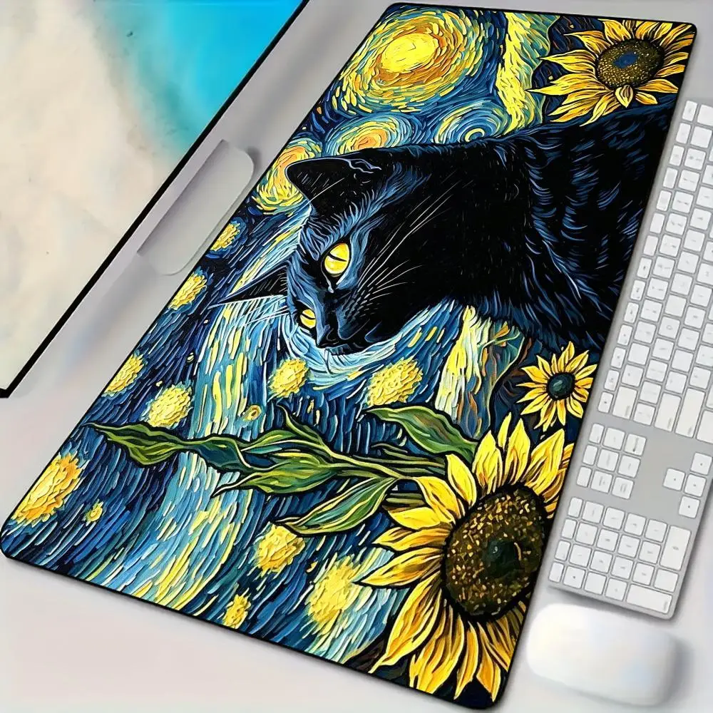 Artistic Starry Sky and Cat Mouse Pad Desk Mat Large Office Carpet XXL Mousepad Gamer Gaming PC Accessories Keyboard Rug