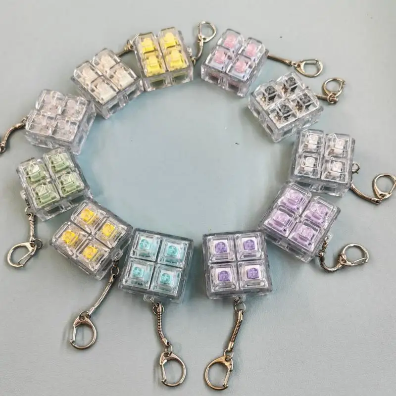 Keyboard Sensory Toys LED Crystal Keycap Keychain Stress Relief Fingertip Gadget Decompression Toys Clicker Stress Toy