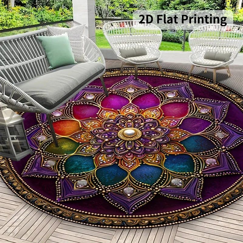 

mandala pattern round rug flannel door mat bohemian style home decor living room bedroom meditation space non slipfloor covering