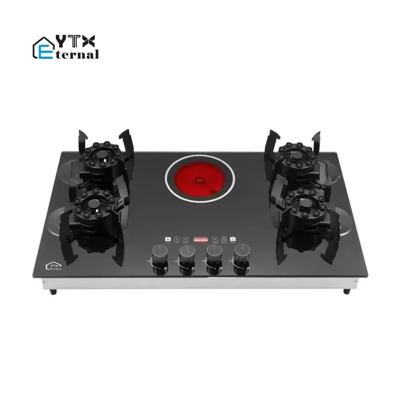 2026 hot-selling multi-function 4 gas 1 electric ceramic stove glass stove double-sided burner gas stove suitable for outdoor
