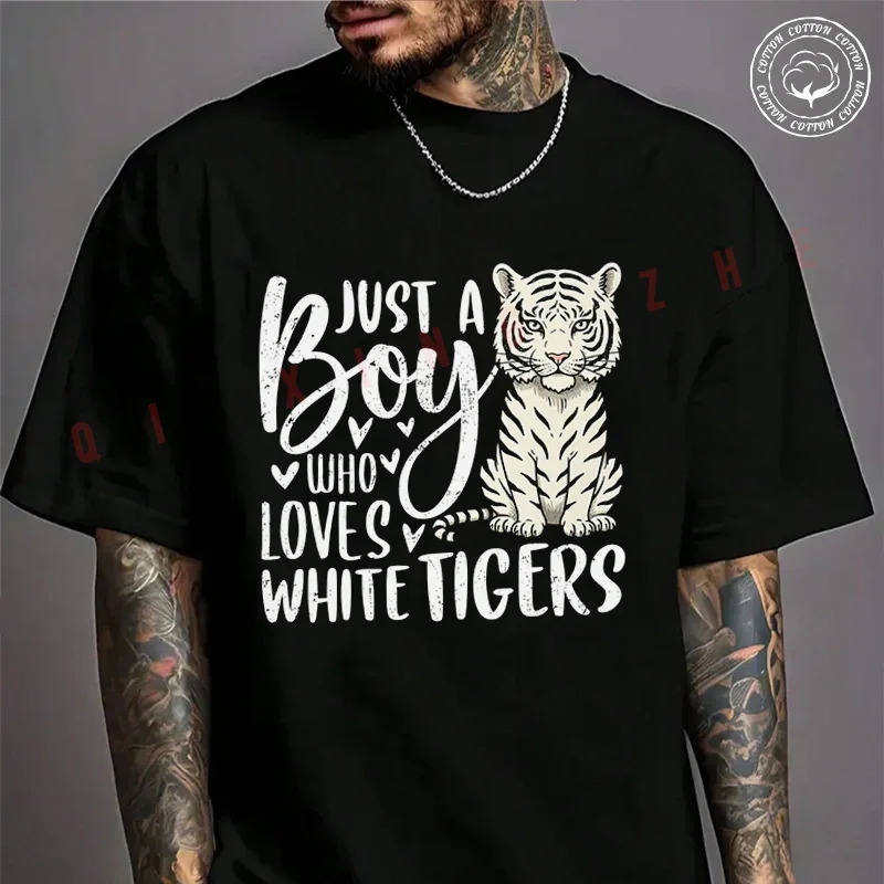 

White Tiger Boy Design Motorcycle T-Shirt For Riders Men's Cotton Fashion Casual High Quality Round Neck Tshirt Tee