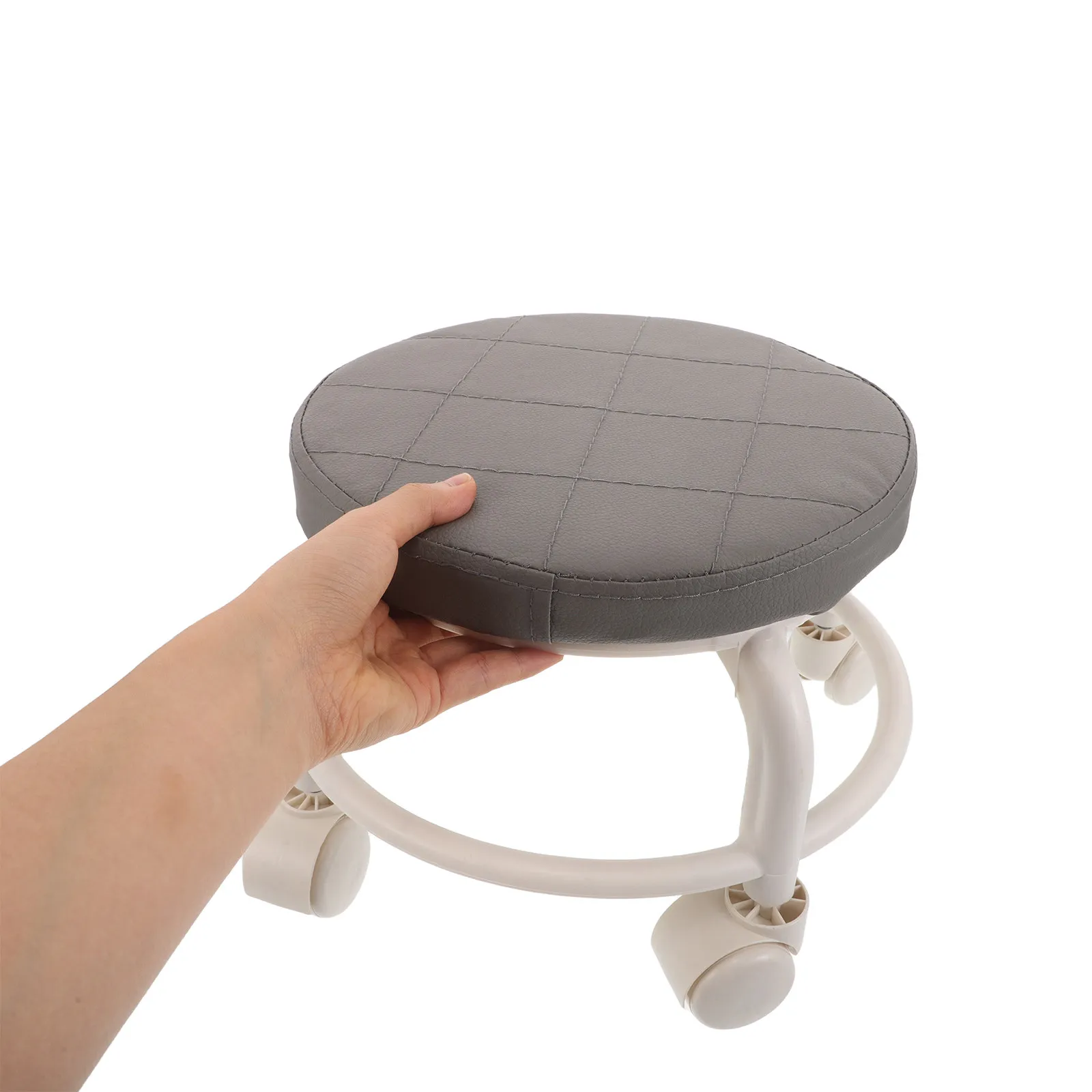 

Низкий круглый вращающийся стул на колесиках с подставкой для ног из ПУ для салонов, спа-центров, дома и офиса