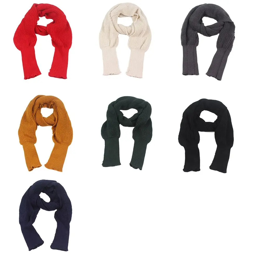 

Faux Wool Solid Color Men Women Korean Style Knitted Scarf Unisex Scarf Poncho Autumn Winter Shawl Scarf Long Sleeve Wrap Scarf