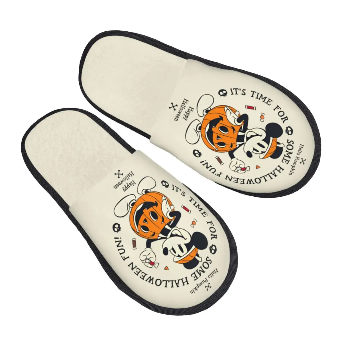 Mickey Mouse Halloween Pumpkin Home Cotton Slippers Bedroom Cozy Household Fur Slippers Slides Anti Slip