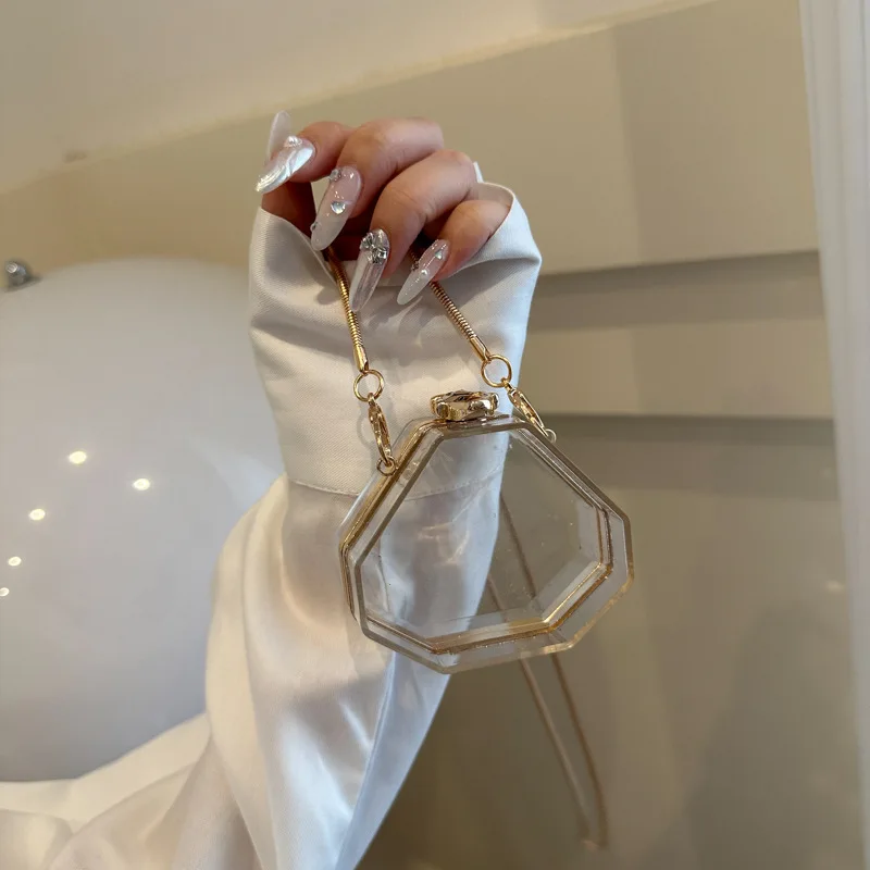 SUPER MINI Bag Women Transparent Acrylic Chains Bag Fashion Hasp Clear Shoulder Bag Handbag Ornament Bag Sweet