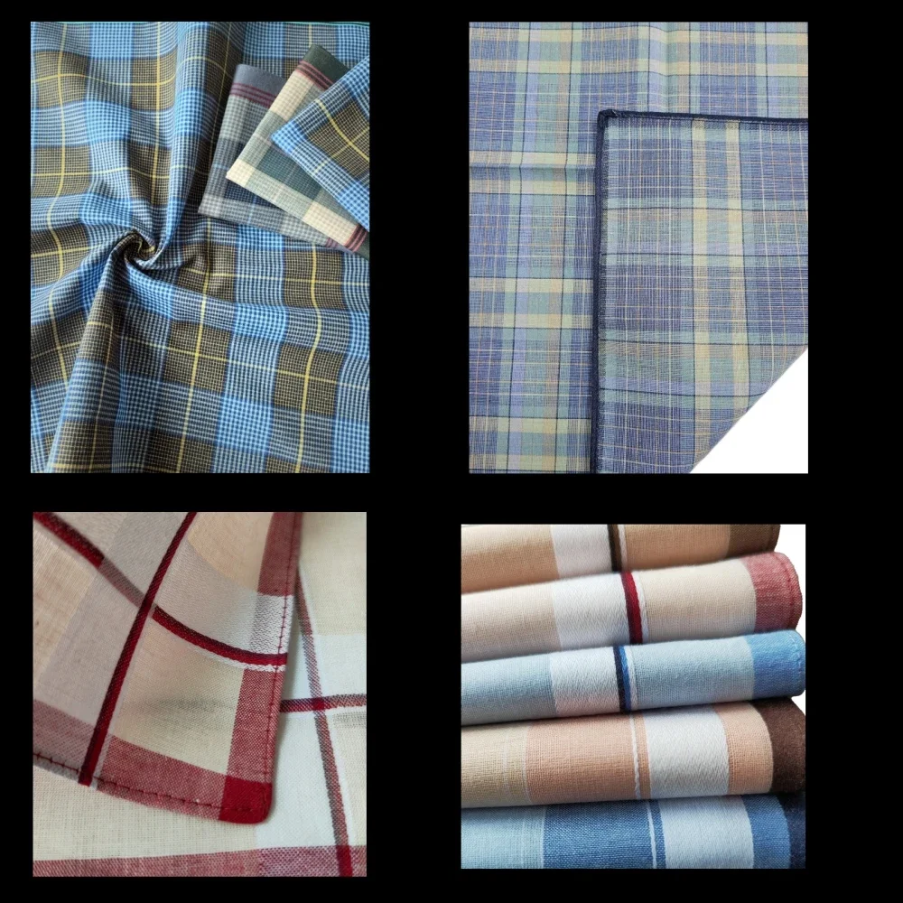 Lenço de pano listrado masculino de 15,7 polegadas, terno pequeno pano de grade quadrada, decoração de casa, decoração ao ar livre, 6 peças, estilo fino
