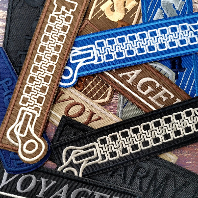 Zipper Voyager Sports Patches Embroidery For T-Shirt Iron On Appliques Clothes Jeans Stickers Badges Parche Blue Black Brown