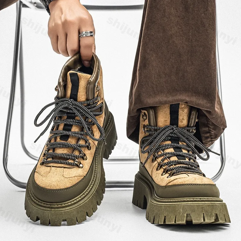 

Men's Retro Color Blocked Thick Soled Non Slip Short Boots 2025 Autumn British Style Versatile Comfortable Platform Single Boots