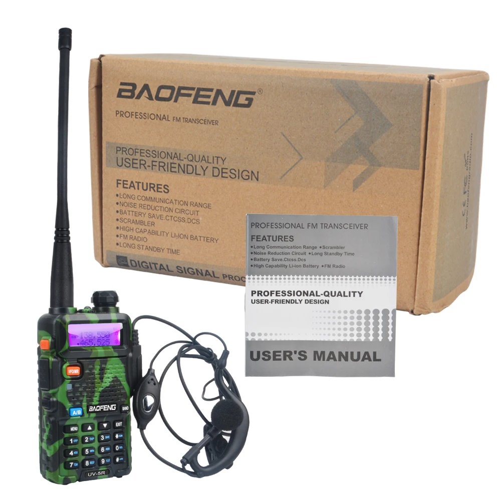 Baofeng UV-5R dual band walkie talkie vhf 136-174mhz uhf 400-520mhz 128ch 5w fm tragbares Funkgerät mit Headset