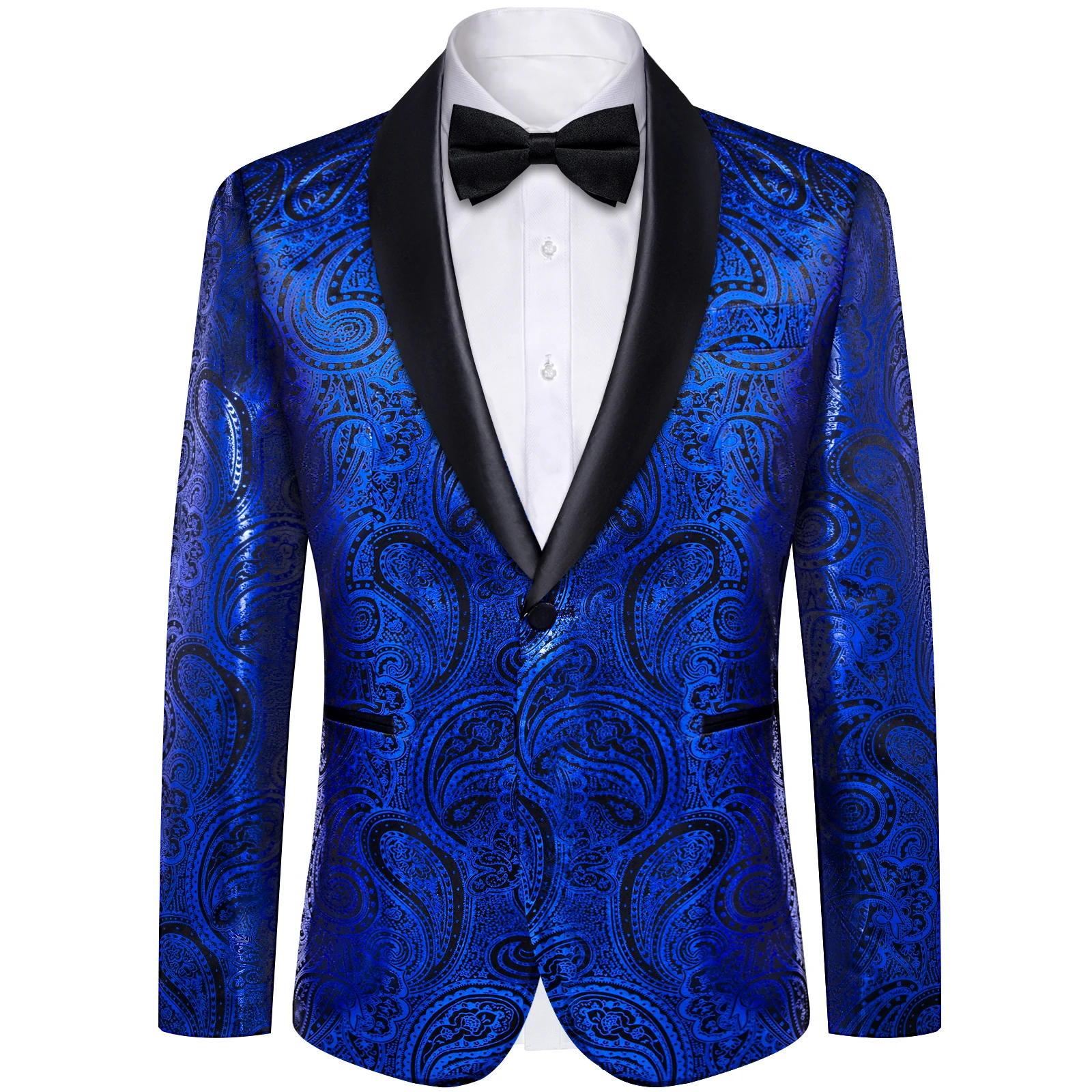 Men's Royal Blue Yellow Blazer Coat Business Slim Fit Single Button Paisley Suit Jacket for Business Party Wedding Prom