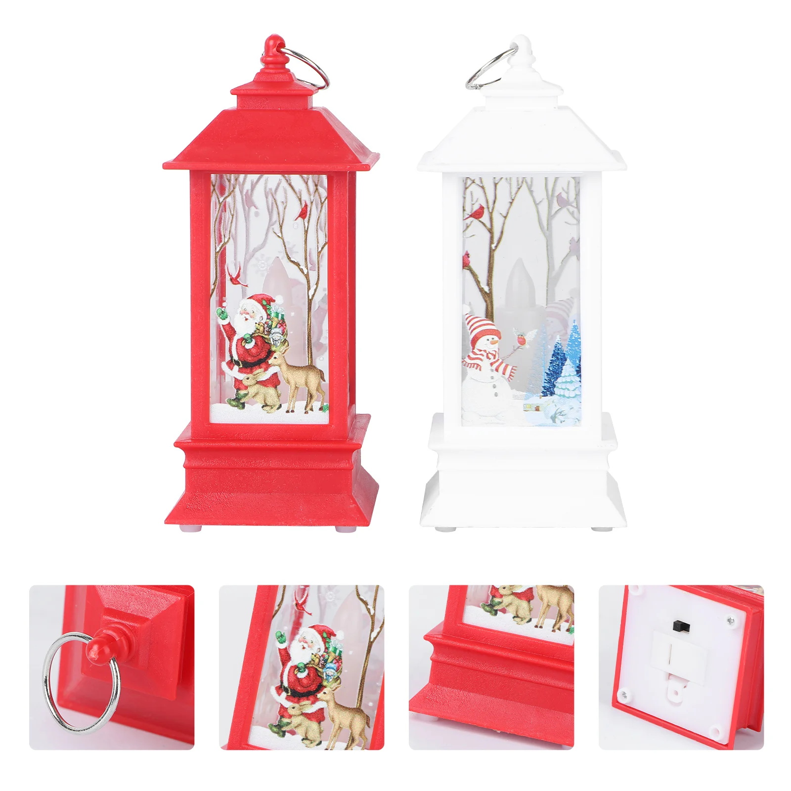 2 Pcs Christmas Tabletop Light Flame Lights Xmas Hanging Telephone Booth Small Snowman Night