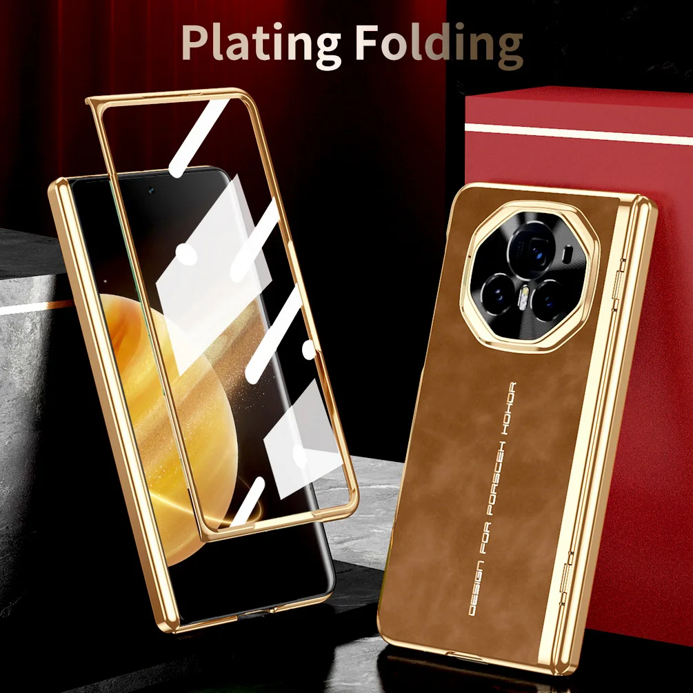 

All-inclusive Leather Plated with Front Tempered Glass Protector Case For Honor Magic V 3 Magic V3 Camera Protection Cover