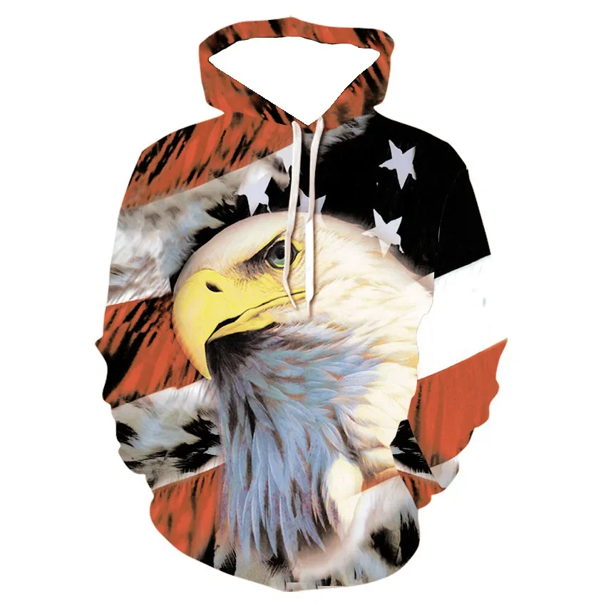 

2023 Fashion New Flag Hoodie 3D Printing Eagle Sweatshirt Unisex Casual Outer Loose Sweatshirt