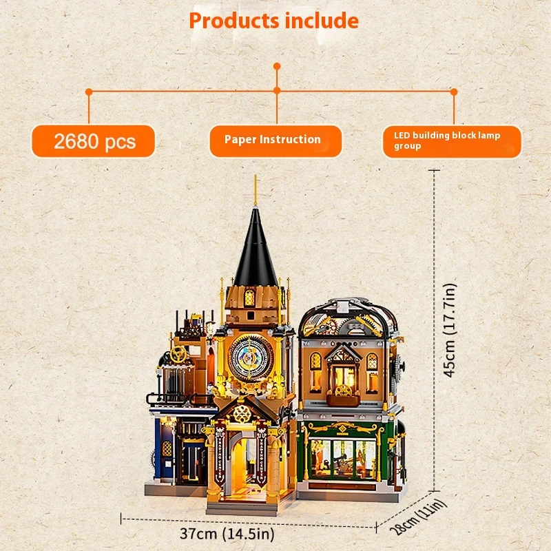 Funwhole-家庭用照明付きビルディングブロック,スチームパンク,世界貿易センター,組み立て玩具,ストリートビューペンダント